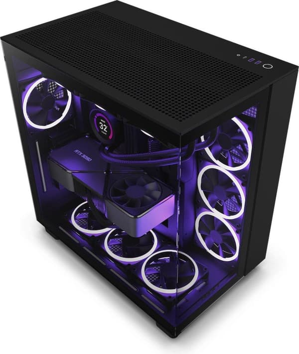 NZXT H9 All Black - Midi Tower - PC - Sort - ATX - micro ATX - Mini-ITX - Stål - Hærdet glas - 16,5 cm (CM-H91FB-01) Sort