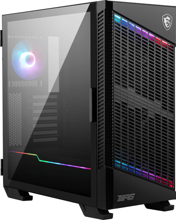 MSI MPG VELOX 100P AIRFLOW Miditower Gaming Computerkabinet 'Sort, 3x 120mm Blæser + 1x 120mm ARGB Blæser, ARGB Lysliste, USB Type-C, 1x Hærdet Glas, Sort