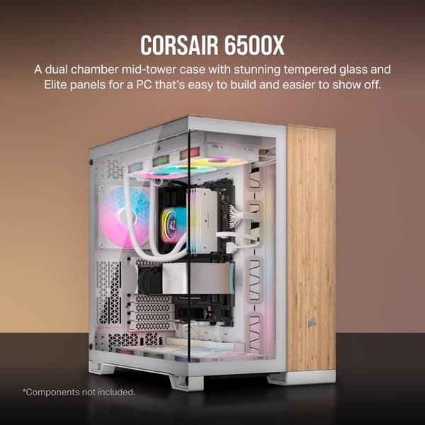 Chassi Medium Tower E-ATX - Corsair 6500X - Vit och brun - Vätske kylning - Glaspaneler - USB 3.0