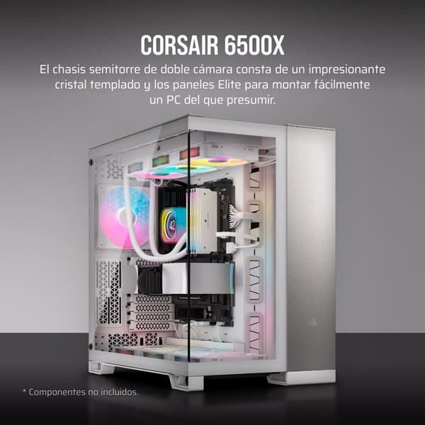 Mellanstorlekschassi E-ATX - CORSAIR - 6500X - Vit och silver - Optimal luftflöde - USB och ljud