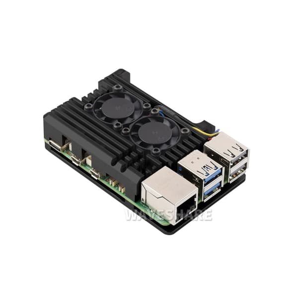 Alumiinikotelo Raspberry Pi 5:lle kahdella jäähdytystuulettimella