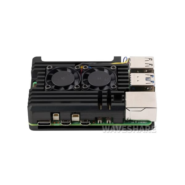 Alumiinikotelo Raspberry Pi 5:lle kahdella jäähdytystuulettimella
