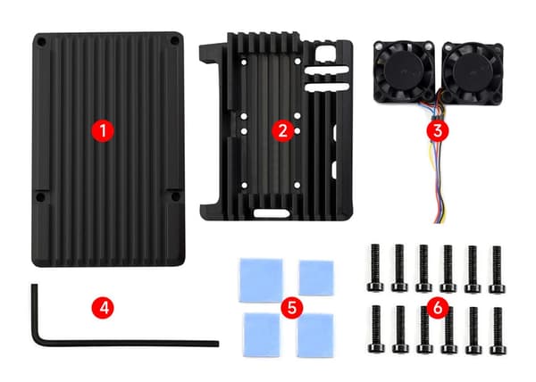 Alumiinikotelo Raspberry Pi 5:lle kahdella jäähdytystuulettimella