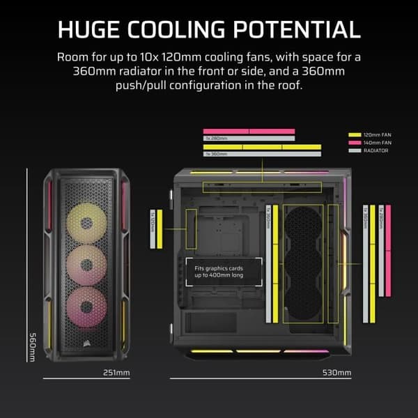 PC-chassi - CORSAIR - iCUE LINK 5000T LX RGB-serie - Mellanhöjd - Svart