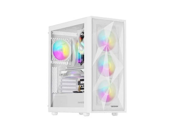 KABINET GENESIS DIAXID 605 ARGB MIDI TOWER MED USB-C VINDUE HVID Hvid