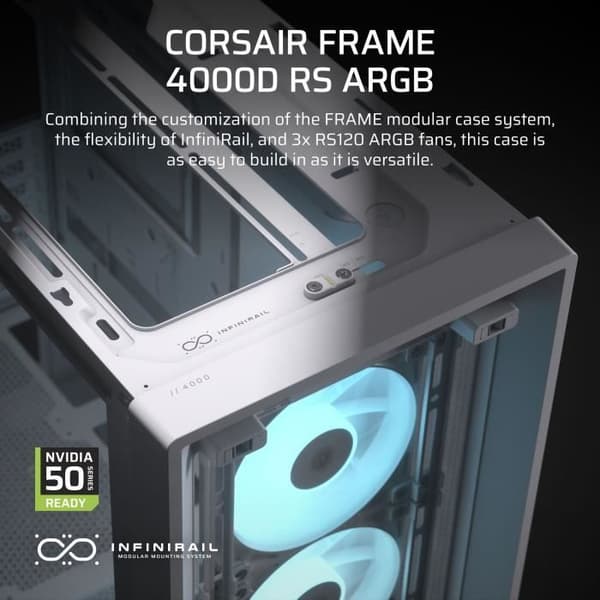 PC-chassi - CORSAIR - FRAME 4000D RS ARGB-serien - Mellanstor - 3 ARGB-fläktar - Vit