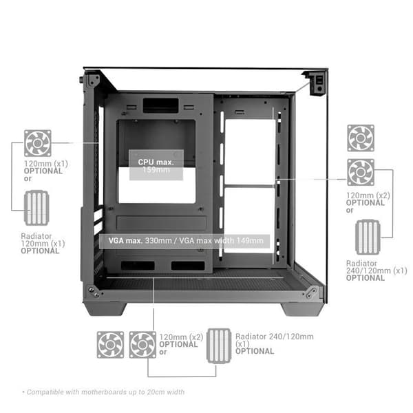 Mars Gaming MC-VISIONM, Kompakt MicroATX Spelchassi, Trippel Härdat Glas, 240mm Vattentemperering, Rosa