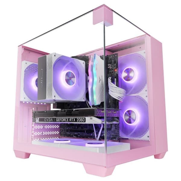Mars Gaming MC-VISIONM, Kompakt MicroATX Spelchassi, Trippel Härdat Glas, 240mm Vattentemperering, Rosa