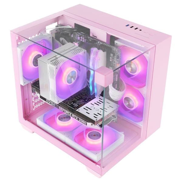 Mars Gaming MC-VISIONM, Kompakt MicroATX Spelchassi, Trippel Härdat Glas, 240mm Vattentemperering, Rosa Rosa