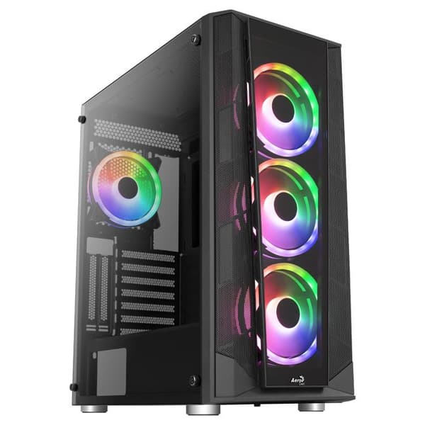 PC Chassi ATX - Aerocool - PRISMBKV3 - 4 ARGB Fläktar - Härdat Glas - Svart