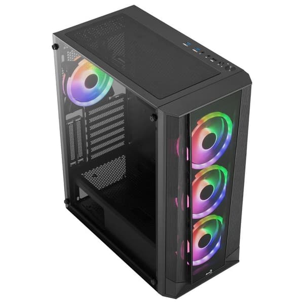 PC Chassi ATX - Aerocool - PRISMBKV3 - 4 ARGB Fläktar - Härdat Glas - Svart
