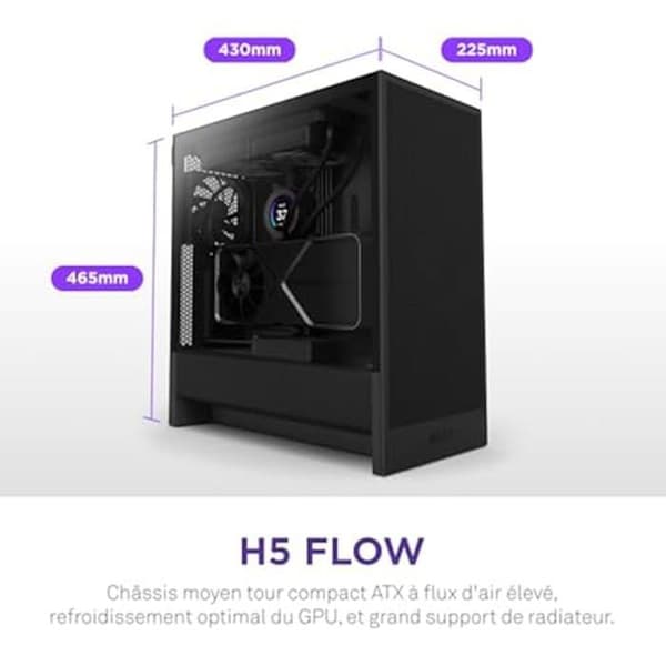 PC-spelfodral - NZXT - H5 Flow - Högt luftflöde - 2 120 mm fläktar ingår - Mid Tower ATX