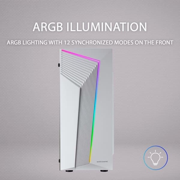 ATX Fodral Mars Gaming MC-X7 Blanco Caja PC Gaming ATX Frontal ARGB Ventilator 12cm RGB Ventana Lateral Completa