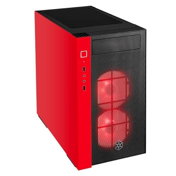 SilverStone RL08 Mini Tower Case (röd) med fönster och 2 vita LED-fläktar Svart, Röd