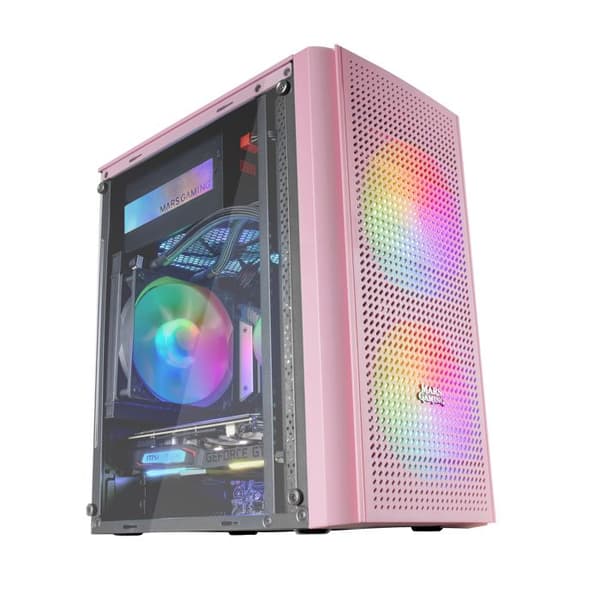 Mikro ATX PC-chassi - Mars Gaming - MC300 Rosa - Härdat Glas - 3 FRGB-fläktar - Total-Mesh