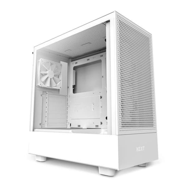 PC-chassi - NZXT - H5 Flow - Vit - Härdat glas-panel - Optimerad luftflöde - Kompatibel E ATX