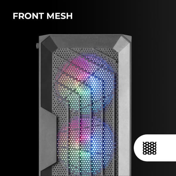 Mars Gaming MC-TOR Svart, ATX Gaming Semi-Tower Case, Helt sidofönster, Front Mesh Design, 3x 120 mm FRGB-fläktar,