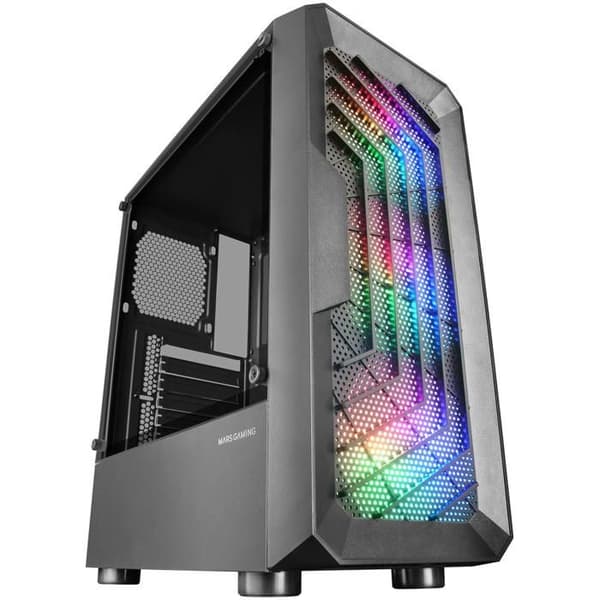 Mars Gaming MC-TOR Svart, ATX Gaming Semi-Tower Case, Helt sidofönster, Front Mesh Design, 3x 120 mm FRGB-fläktar, Svart