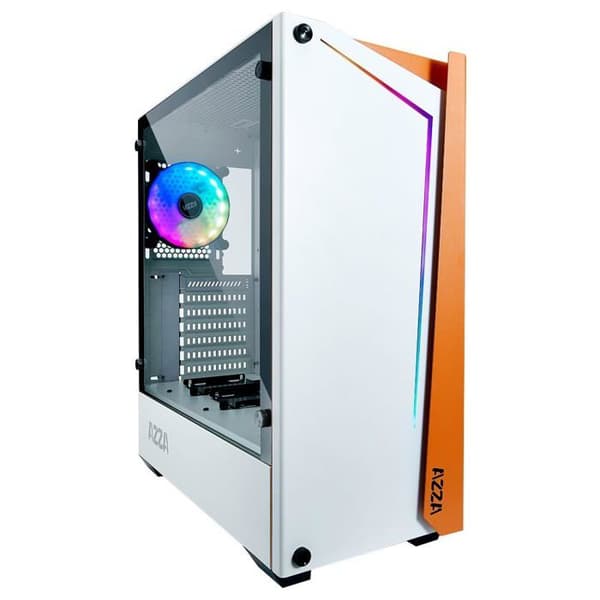 Chassi Medium Tower ATX - Azza - Apollo RGB - Glaspanel - Vit/Orange - Hög Prestanda
