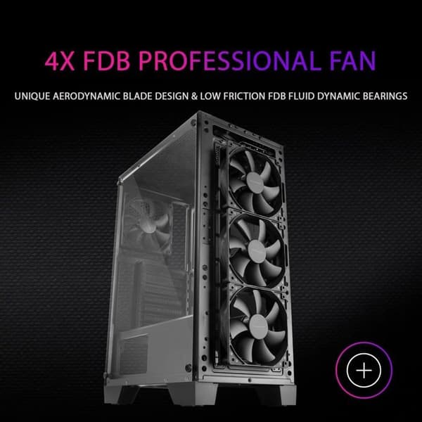 Mars Gaming MC-MASTER, svart ATX PC-fodral, metallnätfrontpanel, härdat glas, 4 ultratysta 120 mm fläktar