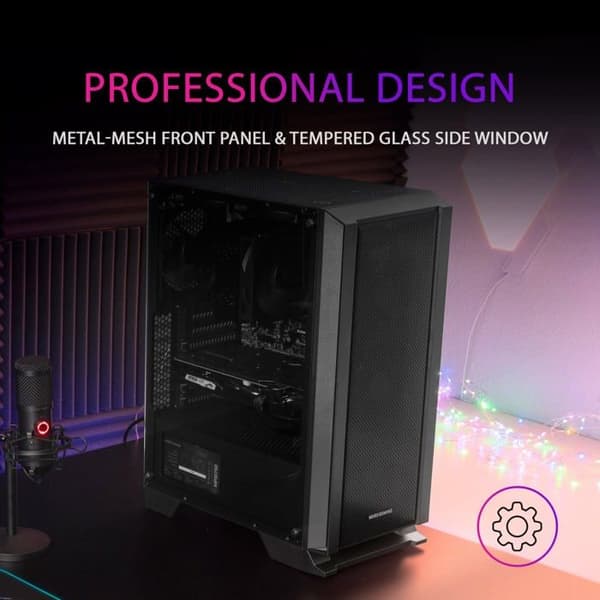 Mars Gaming MC-MASTER, svart ATX PC-fodral, metallnätfrontpanel, härdat glas, 4 ultratysta 120 mm fläktar