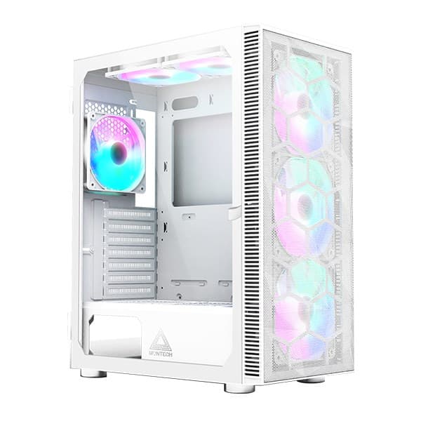 Montech X3 Mesh Midi-Tower, RGB, Härdat Glas – Vit Vit