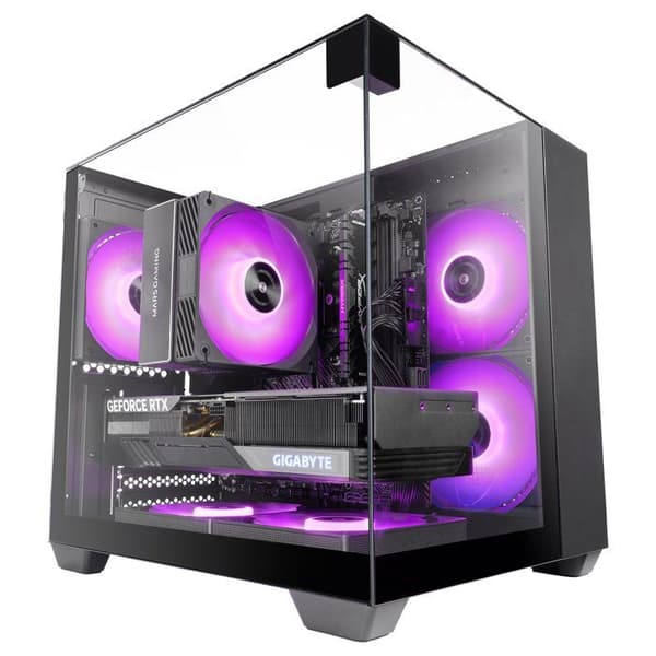 Mars Gaming MC-VISIONM, Kompakt MicroATX Gaming Chassi, Trippla Tempererat Glas, 240mm Vattenkylning, Svart