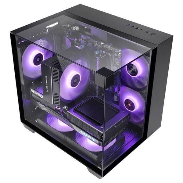 Mars Gaming MC-VISIONM, Kompakt MicroATX Gaming Chassi, Trippla Tempererat Glas, 240mm Vattenkylning, Svart Svart