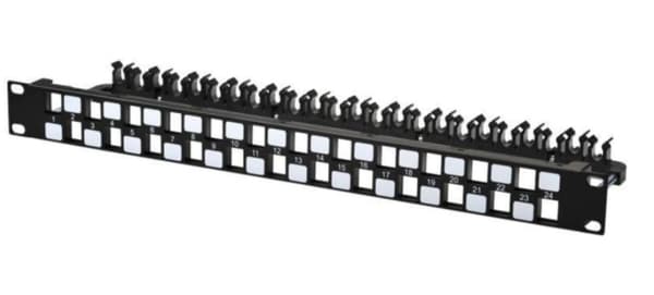 Patchpanel 24-port LAN Cat6a STP 1U til 19" rack, LVN127597 Sort