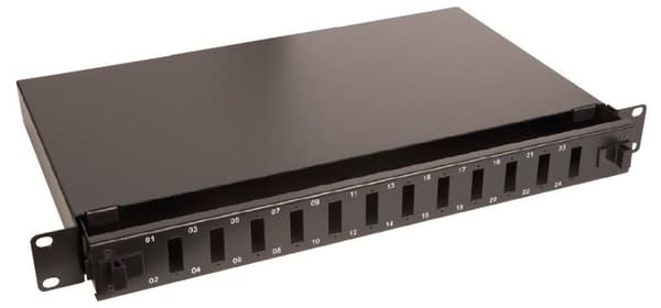 Lanview 19" 1U 12-ports fiberoptisk patchpanel til SC Duplex/LC Quad-stik, LVO231551 Sort