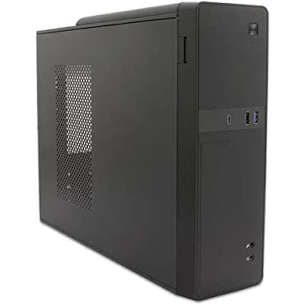 CoolBox T310 - Micro ATX Slim PC-fodral med BASIC500-GRS-källa. USB-C, USB 3.0 och främre SD-kortläsare, stöd för Svart