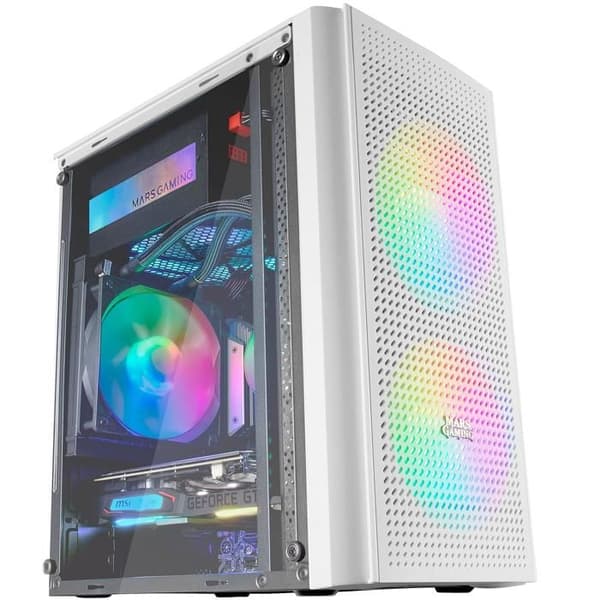 PC-chassi Micro ATX - Mars Gaming - MC300 Vit - Härdat Glas - 3 FRGB Fläktar - Total-Mesh Vit
