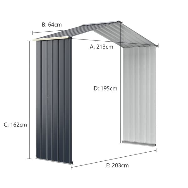 Udendørs opbevaringsskur, 213cm opbevaringsskur forlængelse, 213x127x195 cm, Grå