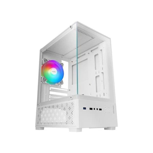 Mars Gaming MCV-ONE, ATX Gaming Behuizing, Dubbel Doorlopend Gehard Glas, Achterste FRGB 12cm Ventilator, Dubbele Kamerstructuur, Compacte PC Midtower, Ondersteuning voor Waterkoeling tot 240mm, Wit