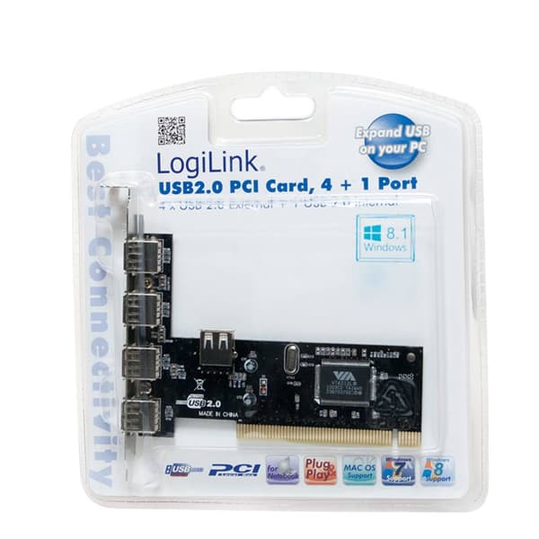 LogiLink USB 2.0 4 + 1 Port PCI 4+1 Port USB 2.0 kontrollerkort USB-A PCI