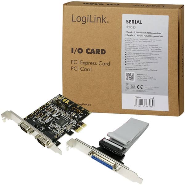 LogiLink PC0033 Seriell/Parallell-instickskort Parallel (IEEE 1284), Seriell (9-pol) PCIe