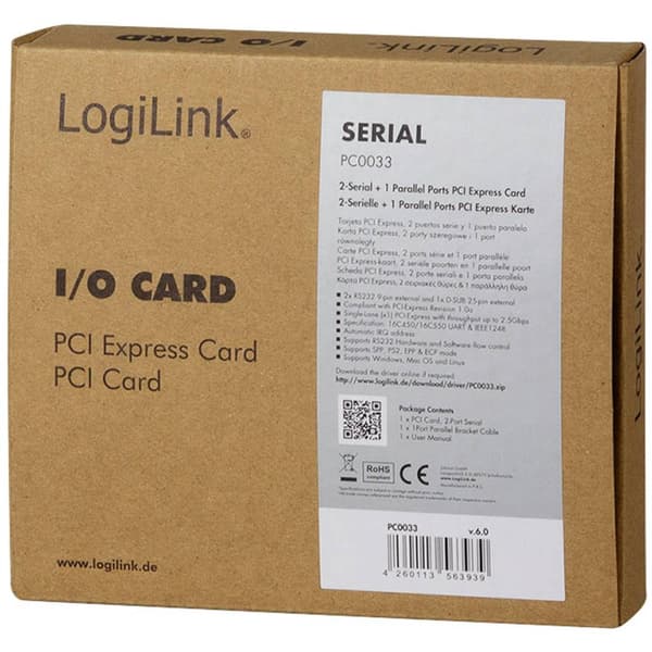 LogiLink PC0033 Seriell/Parallell-instickskort Parallel (IEEE 1284), Seriell (9-pol) PCIe
