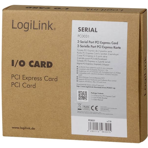 LogiLink PC0031 Seriell-instickskort Seriell (9-pol) PCIe