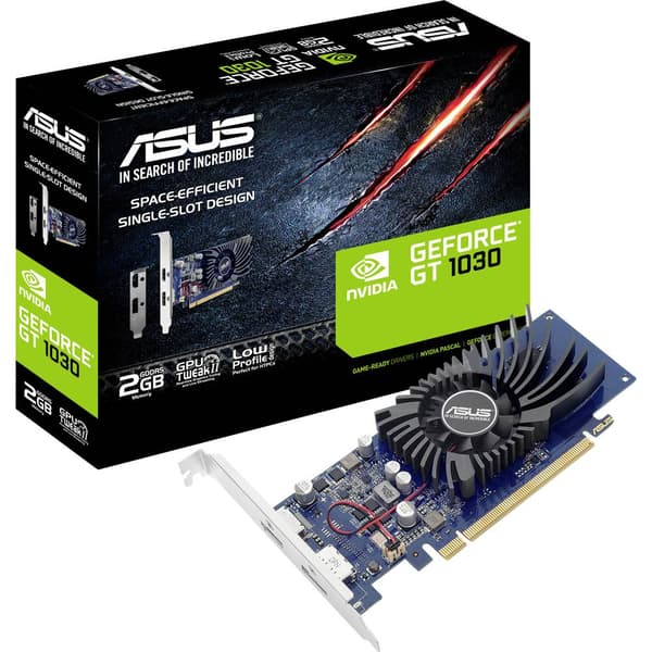 Asus Grafikkort Nvidia GeForce GT1030 2 GB GDDR5 PCIe HDMI, DisplayPort Låg profil Svart, Blå
