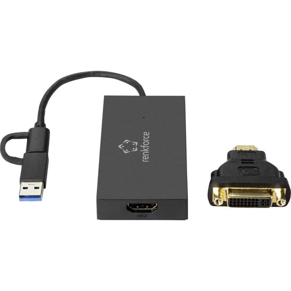 Renkforce Externt grafikkort DDR3 USB-A, USB-C® (USB 3.2 Gen 1), HDMI, DVI