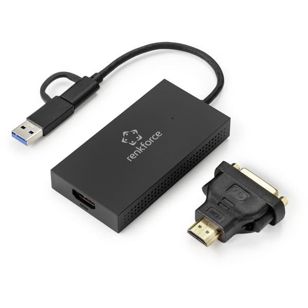 Renkforce Externt grafikkort DDR3 USB-A, USB-C® (USB 3.2 Gen 1), HDMI, DVI