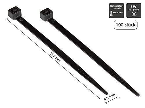 Kabelbindere 250 mm x 4,8 mm, sorte, UL, UV-resistente, -40 °C til +85 °C, pakke med 100 stk., Good Connectio (KAB-25S48)