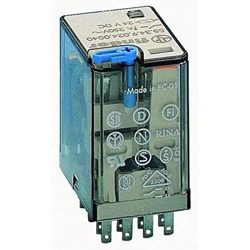 Finder 553490240040 Relæ, stikbar, beskyttelsestype RT IV, 7 A, 24 VDC, med testknap, mekanisk display