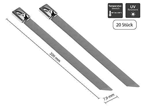 Rostfria buntband 200 mm x 7,9 mm -60°C till +550°C 20 st Bra anslutningar (KAB-E20X79)