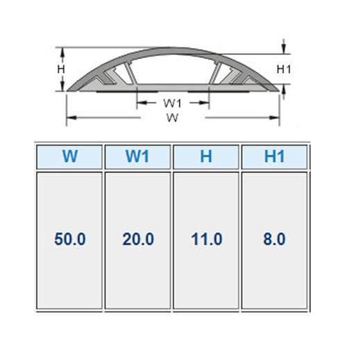 ACT Ledningskanal rund type PVC 50 mm. Bredde: 50 mm Kabelkanal 50 mm pvc grå 2,0m (CT4000)