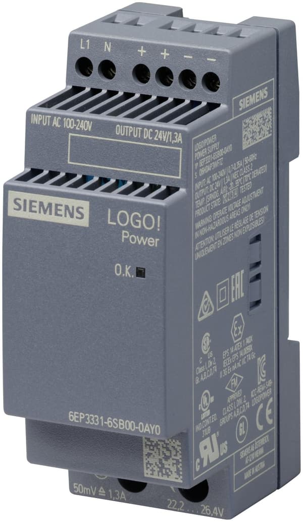 Siemens DIN-kiskovirtalähde (DIN-kisko) 6EP3331-6SB00-0AY0 24 V/DC 1,3 A 30 W 1 x (6EP3331-6SB00-0AY0) Monivärinen