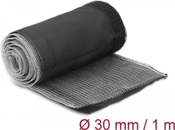 Delock - Kabelgenomföring - 30 mm, flätad, EMI-skärmning, värmebeständig, med kardborrefästen - 1,0 m - svart (20843)