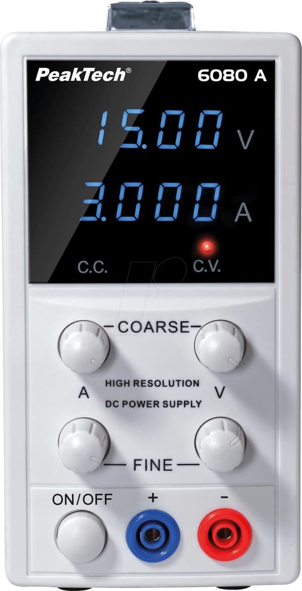 PEAKTECH 6080 A - laboratoriestrømforsyning, 0 - 15 V, 0 - 3 A, stabiliseret (P 6080 A)