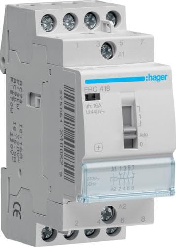 Hager ERC418 installationsrelä 16A, 2NO+2NC, 230V