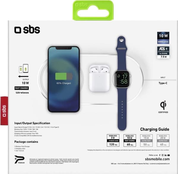SBS Trådlös laddstation 10W + 3W